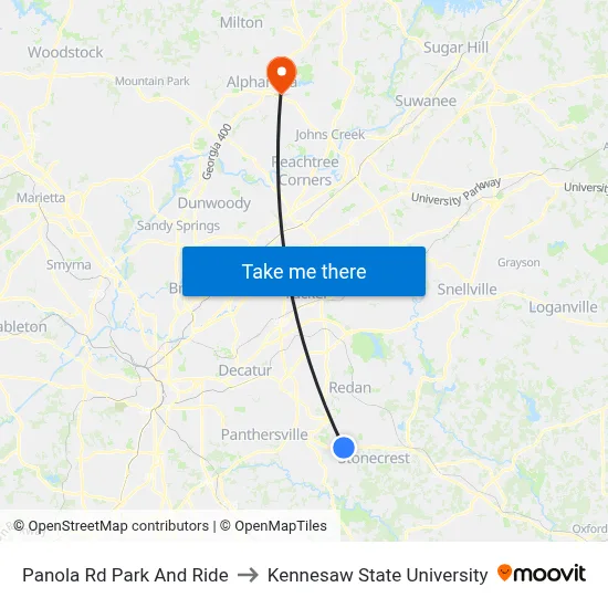 Panola Rd Park And Ride to Kennesaw State University map