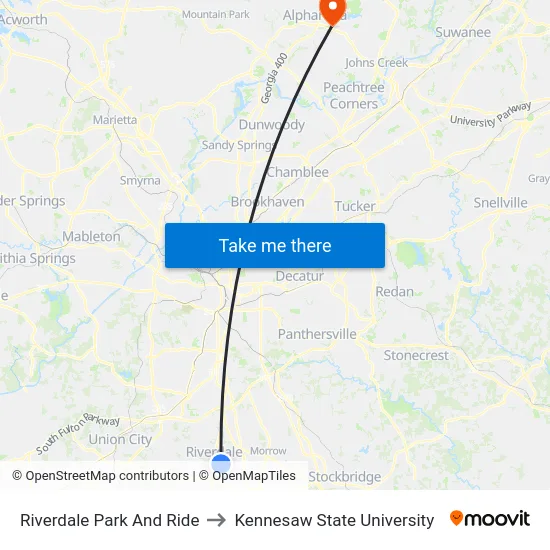 Riverdale Park And Ride to Kennesaw State University map