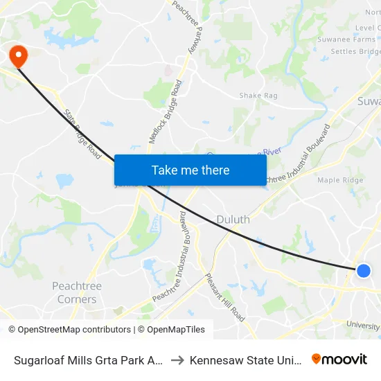 Sugarloaf Mills Grta Park And Ride to Kennesaw State University map