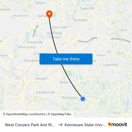 West Conyers Park And Ride (Dt) to Kennesaw State University map