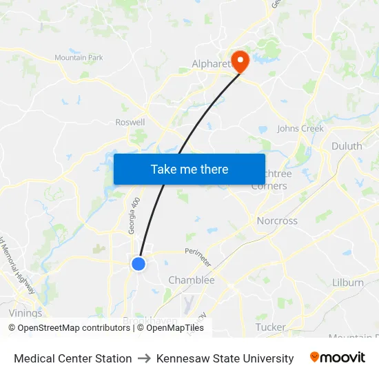 Medical Center Station to Kennesaw State University map