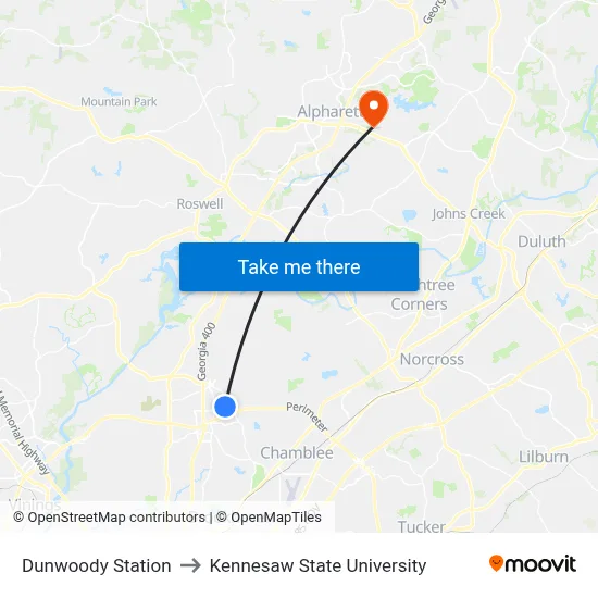 Dunwoody Station to Kennesaw State University map