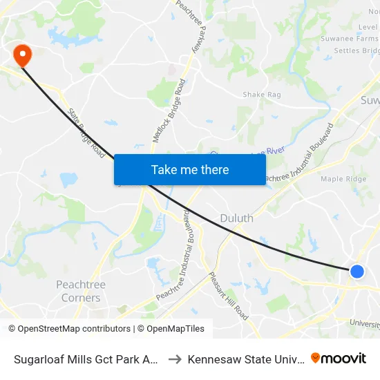 Sugarloaf Mills Gct Park And Ride to Kennesaw State University map