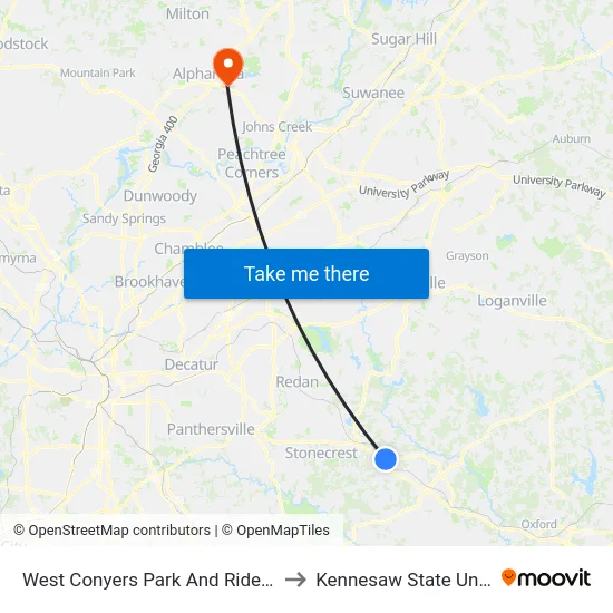 West Conyers Park And Ride (Mt/Peri) to Kennesaw State University map