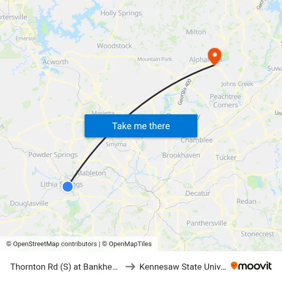 Thornton Rd (S) at Bankhead Hwy to Kennesaw State University map