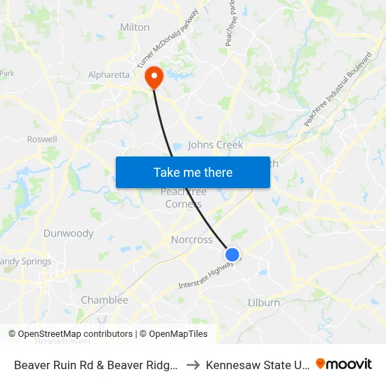 Beaver Ruin Rd & Beaver Ridge Elementary to Kennesaw State University map