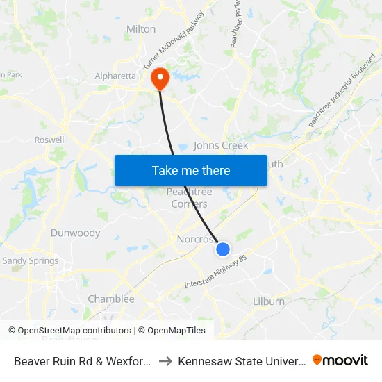 Beaver Ruin Rd & Wexford Dr to Kennesaw State University map