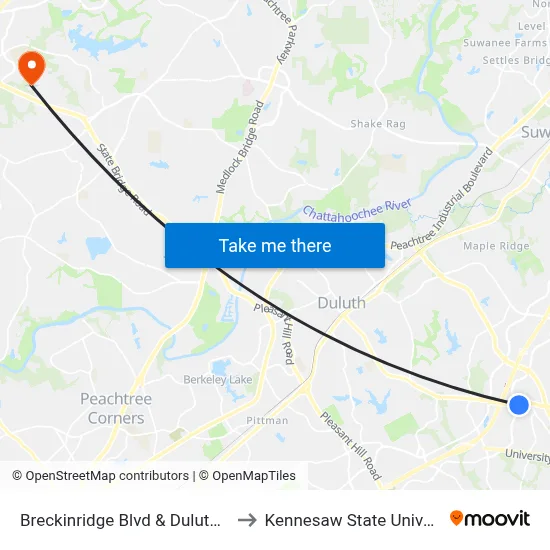 Breckinridge Blvd & Duluth Hwy to Kennesaw State University map