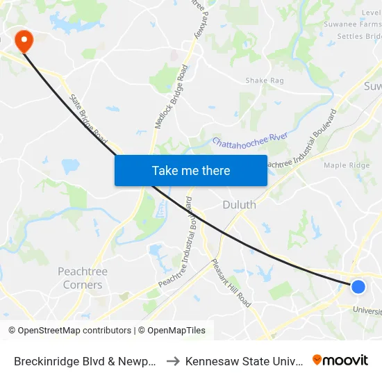 Breckinridge Blvd & Newpoint Pl to Kennesaw State University map