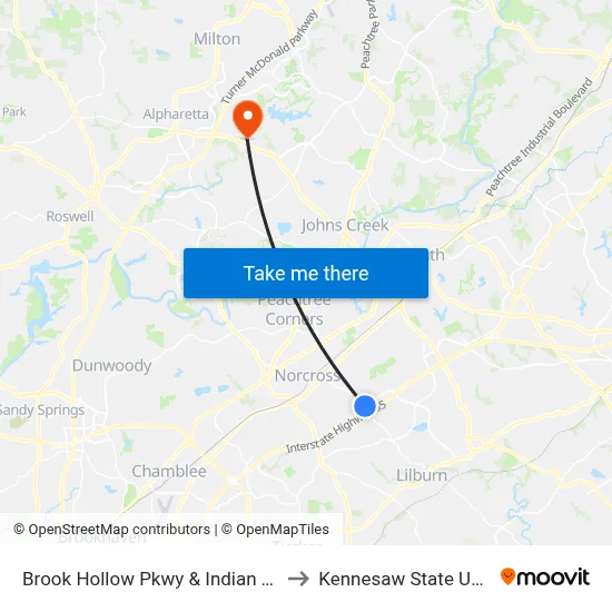Brook Hollow Pkwy & Indian Trail Rd Ob to Kennesaw State University map