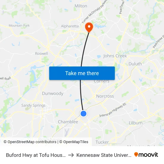 Buford Hwy at Tofu House Ib to Kennesaw State University map