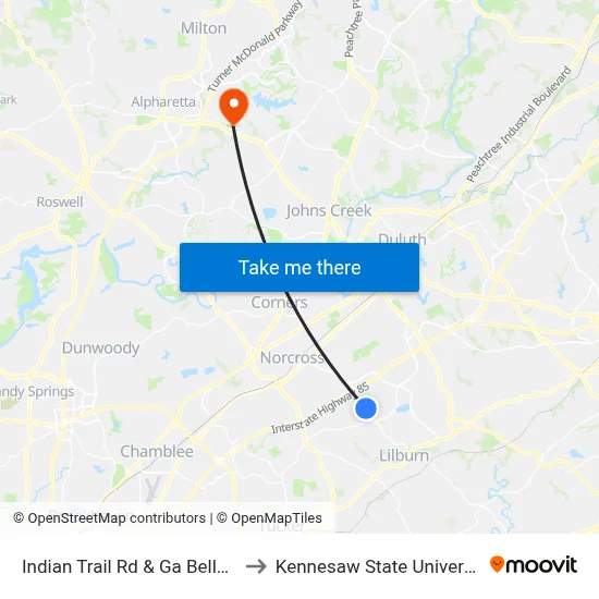 Indian Trail Rd & Ga Belle Ct to Kennesaw State University map