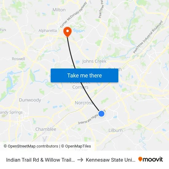 Indian Trail Rd & Willow Trail Pkwy Ib to Kennesaw State University map