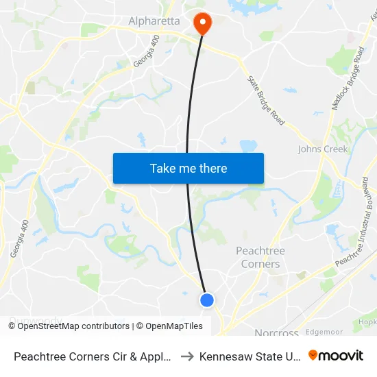 Peachtree Corners Cir & Appletree Way Ib to Kennesaw State University map