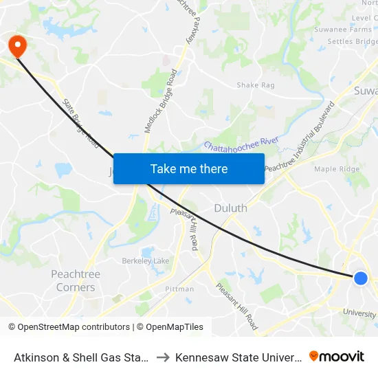 Atkinson & Shell Gas Station to Kennesaw State University map