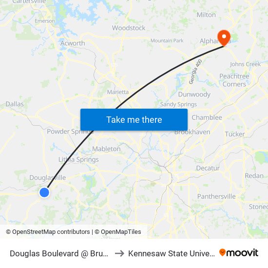 Douglas Boulevard @ Bruster's to Kennesaw State University map