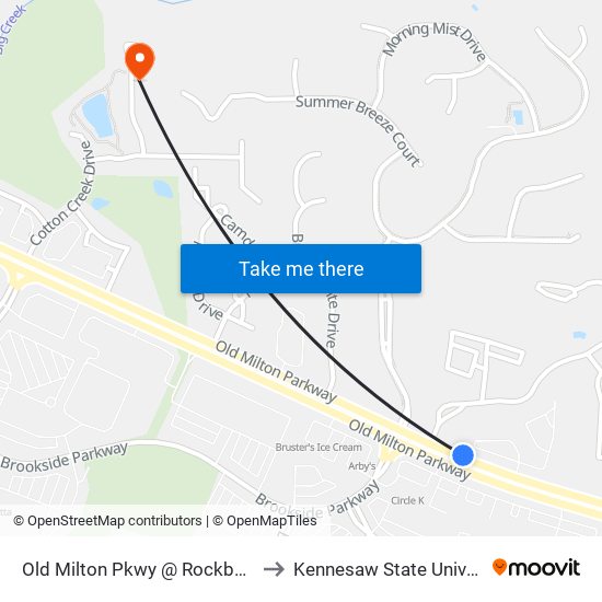Old Milton Pkwy @ Rockberry Ln to Kennesaw State University map
