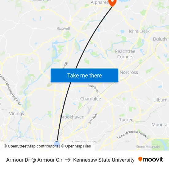 Armour Dr @ Armour Cir to Kennesaw State University map