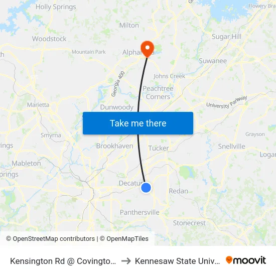 Kensington Rd @ Covington Hwy to Kennesaw State University map