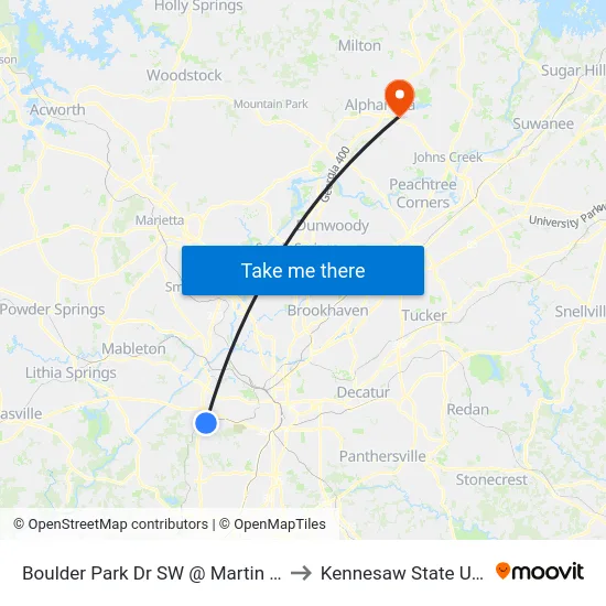 Boulder Park Dr SW @ Martin L King Jr Dr to Kennesaw State University map