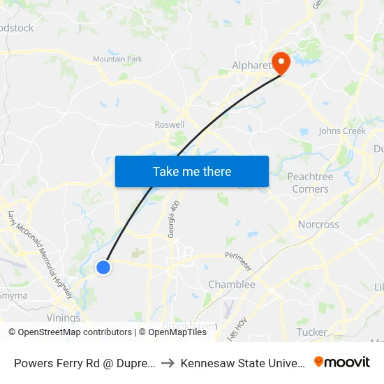 Powers Ferry Rd @ Dupree Dr to Kennesaw State University map