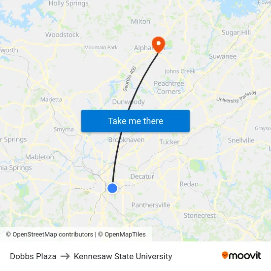 Dobbs Plaza to Kennesaw State University map