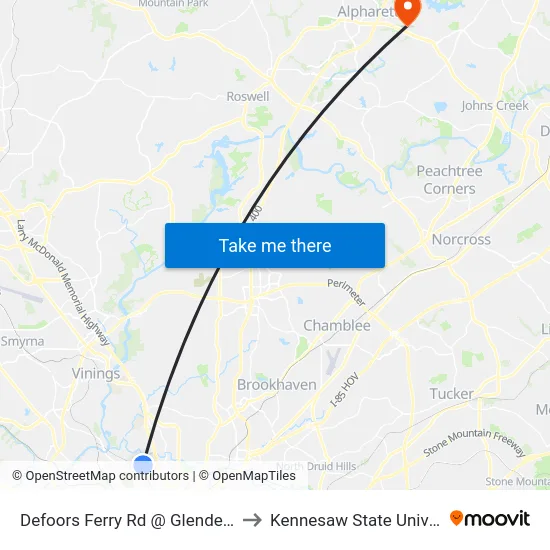 Defoors Ferry Rd @ Glendeven Ct to Kennesaw State University map