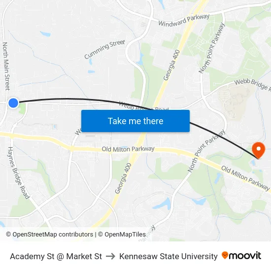 Academy St @ Market St to Kennesaw State University map