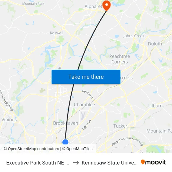 Executive Park South NE @ 57 to Kennesaw State University map