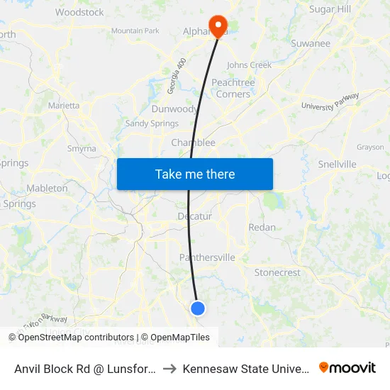 Anvil Block Rd @ Lunsford Dr to Kennesaw State University map