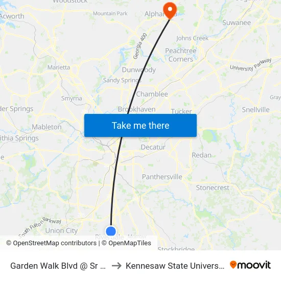 Garden Walk Blvd @ Sr 85 to Kennesaw State University map
