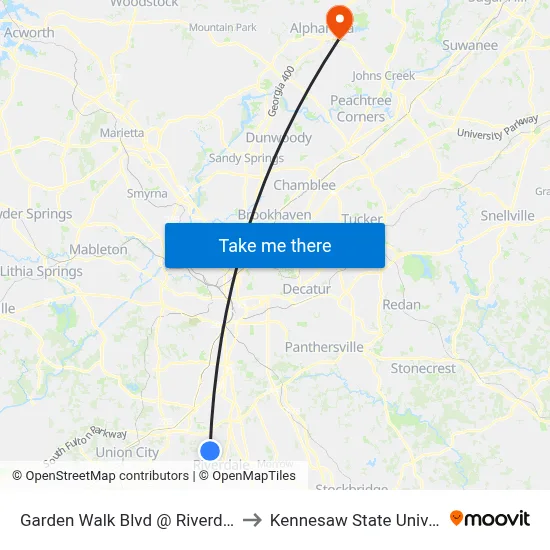 Garden Walk Blvd @ Riverdale Rd to Kennesaw State University map