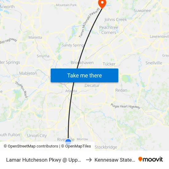 Lamar Hutcheson Pkwy @ Upper Riverdale Rd SW to Kennesaw State University map