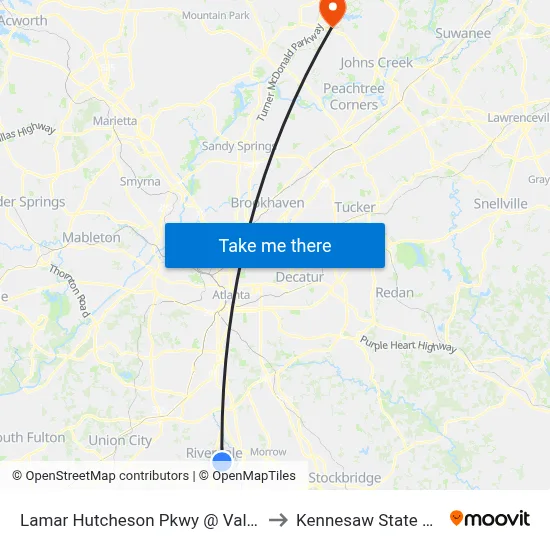 Lamar Hutcheson Pkwy @ Valley Hill Rd SW to Kennesaw State University map