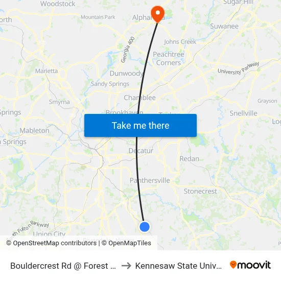Bouldercrest Rd @ Forest Pkwy to Kennesaw State University map