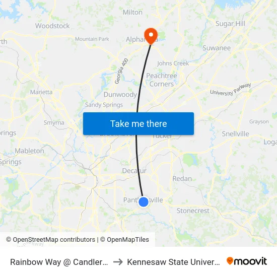 Rainbow Way @ Candler Rd to Kennesaw State University map