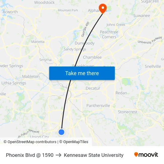 Phoenix Blvd @ 1590 to Kennesaw State University map