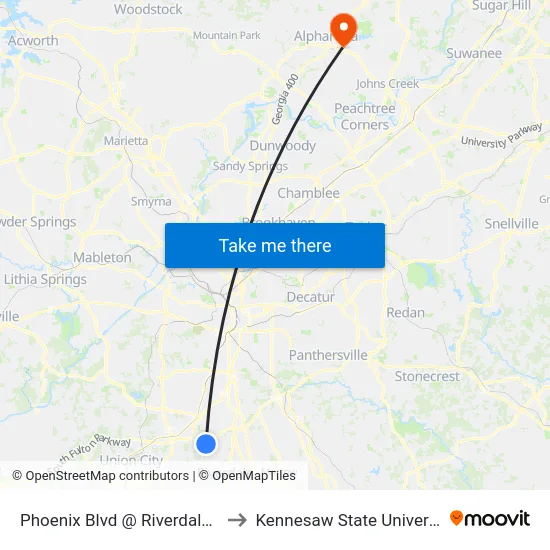 Phoenix Blvd @ Riverdale Rd to Kennesaw State University map