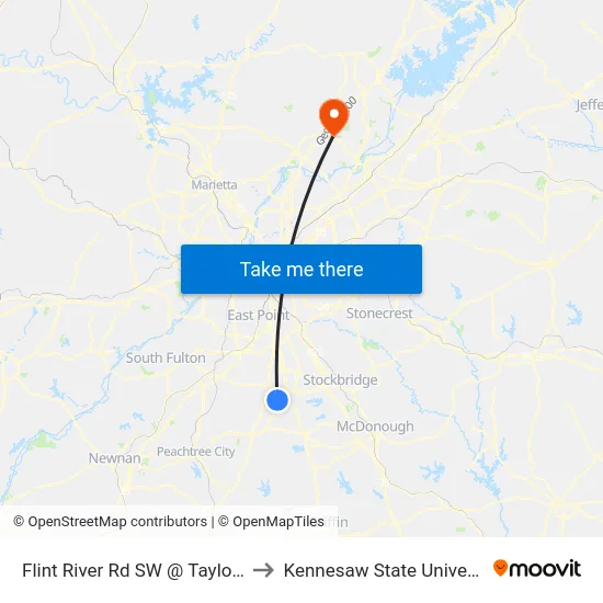 Flint River Rd SW @ Taylor Rd to Kennesaw State University map