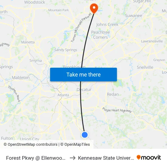 Forest Pkwy @ Ellenwood Rd to Kennesaw State University map