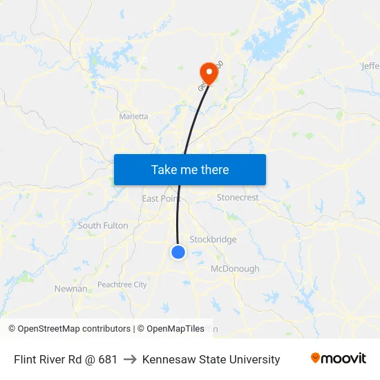 Flint River Rd @ 681 to Kennesaw State University map