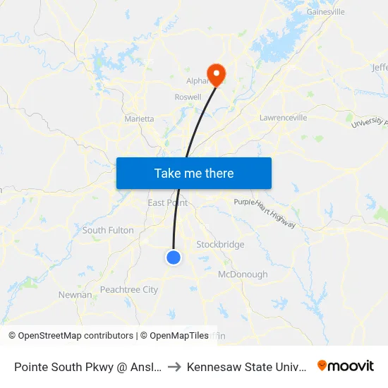 Pointe South Pkwy @ Ansley Dr to Kennesaw State University map