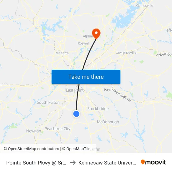 Pointe South Pkwy @ Sr 85 to Kennesaw State University map