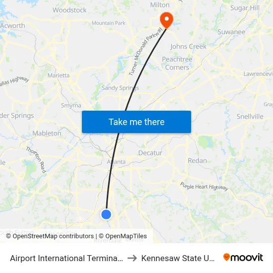 Airport International Terminal - Arrivals to Kennesaw State University map