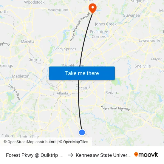 Forest Pkwy @ Quiktrip Way to Kennesaw State University map