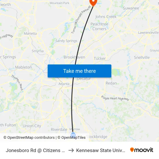 Jonesboro Rd @ Citizens Pkwy to Kennesaw State University map