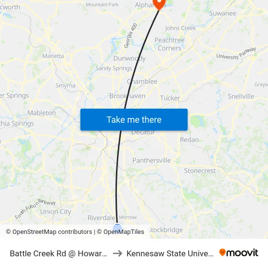 Battle Creek Rd @ Howard Cir to Kennesaw State University map