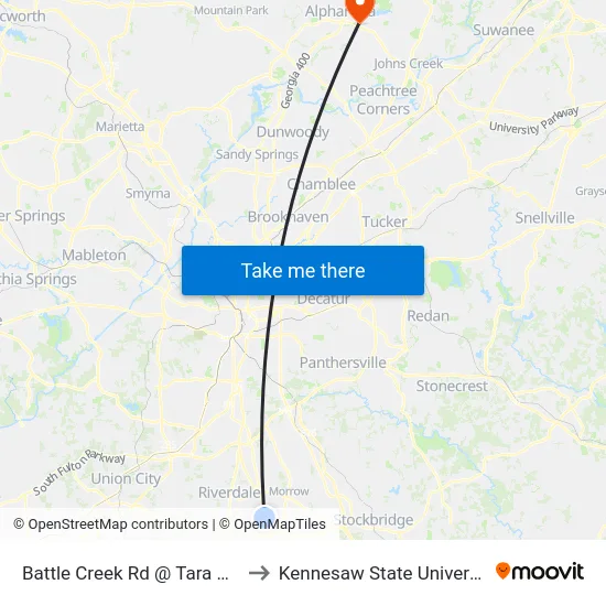 Battle Creek Rd @ Tara Blvd to Kennesaw State University map