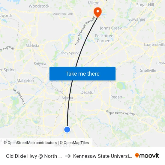 Old Dixie Hwy @ North St to Kennesaw State University map