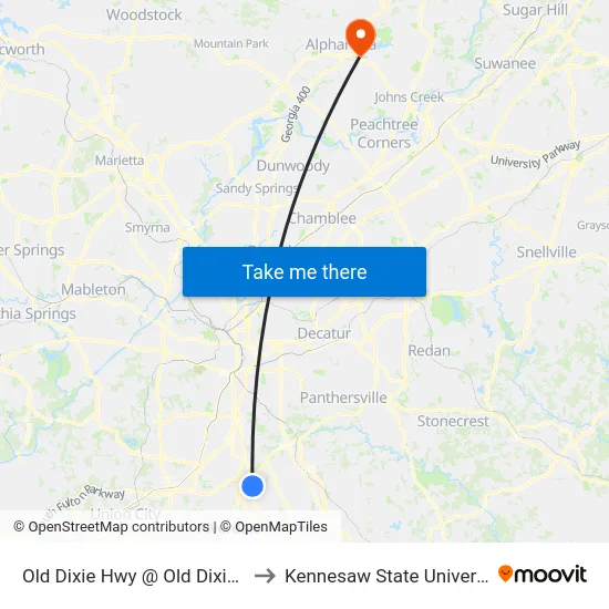Old Dixie Hwy @ Old Dixie Rd to Kennesaw State University map